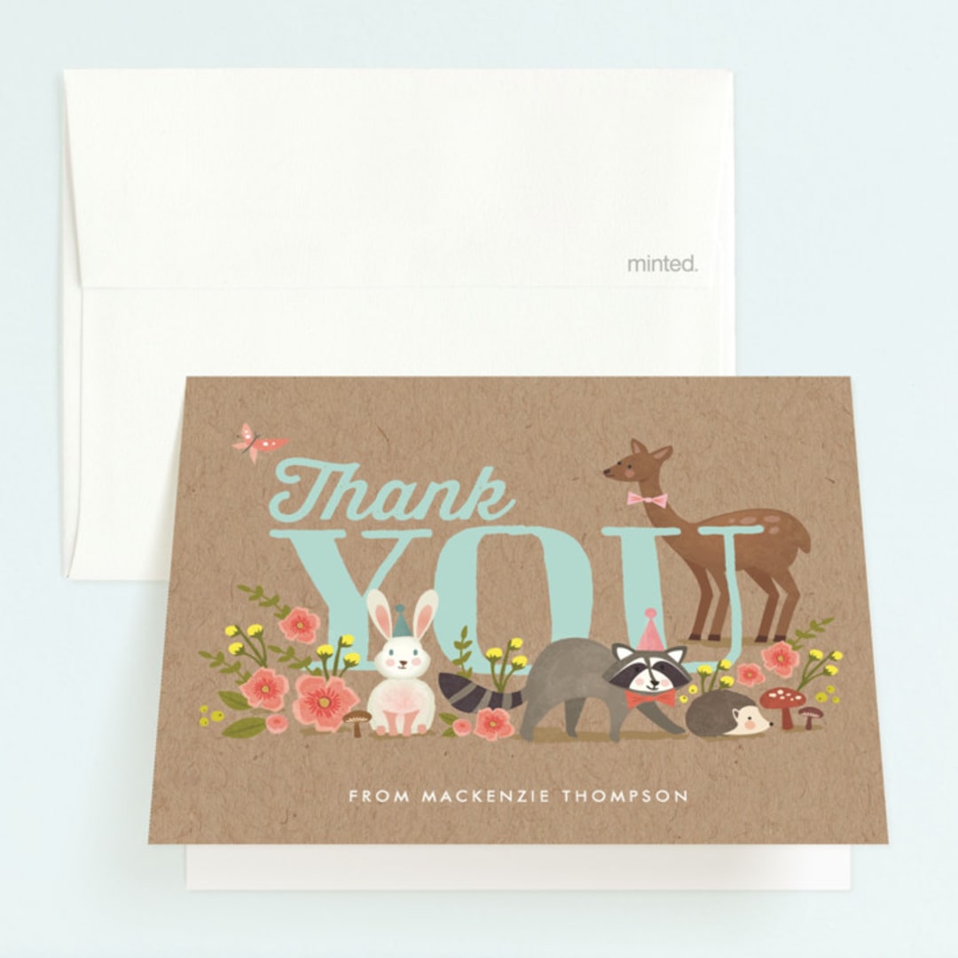 "Woodland Celebration" - Children's Birthday Party Thank You Cards in Robin's Egg by Karidy Walker - Front