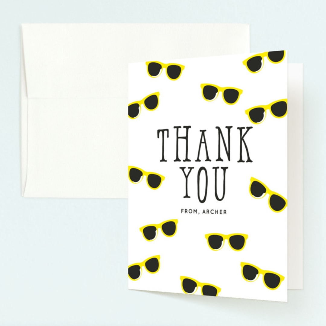 "Birthday Shades" - Children's Birthday Party Thank You Cards in Sunshine by Baumbirdy - Front