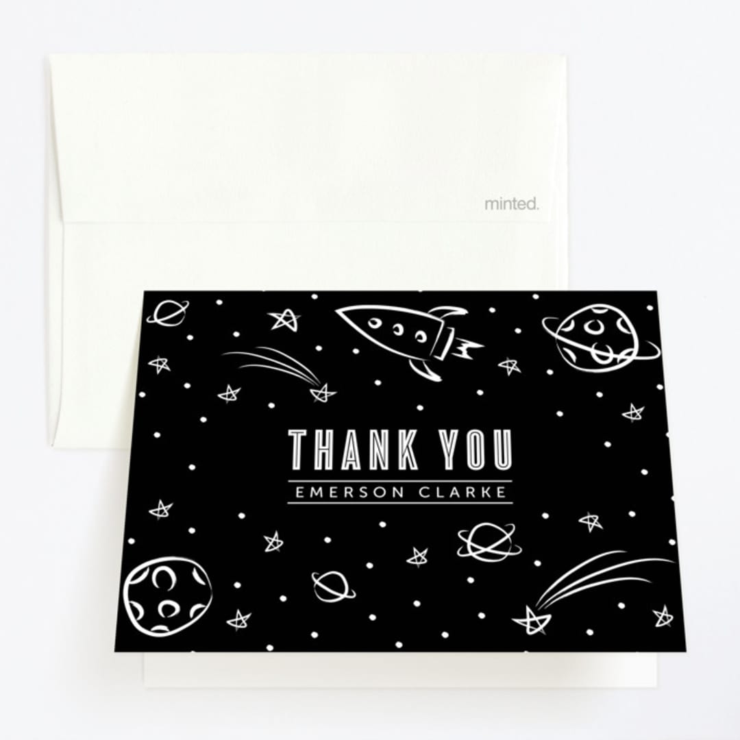 "Cosmic Doodles" - Children's Birthday Party Thank You Cards in Ivory by Lehan Veenker - Front