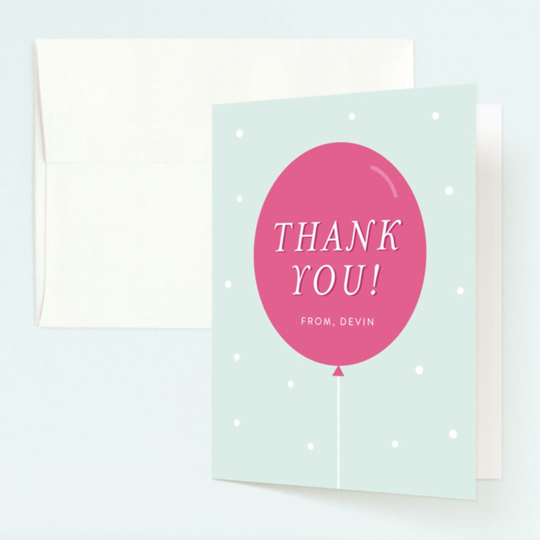 "Pastel Balloon" - Children's Birthday Party Thank You Cards in Raspberry by Little Print Design - Front