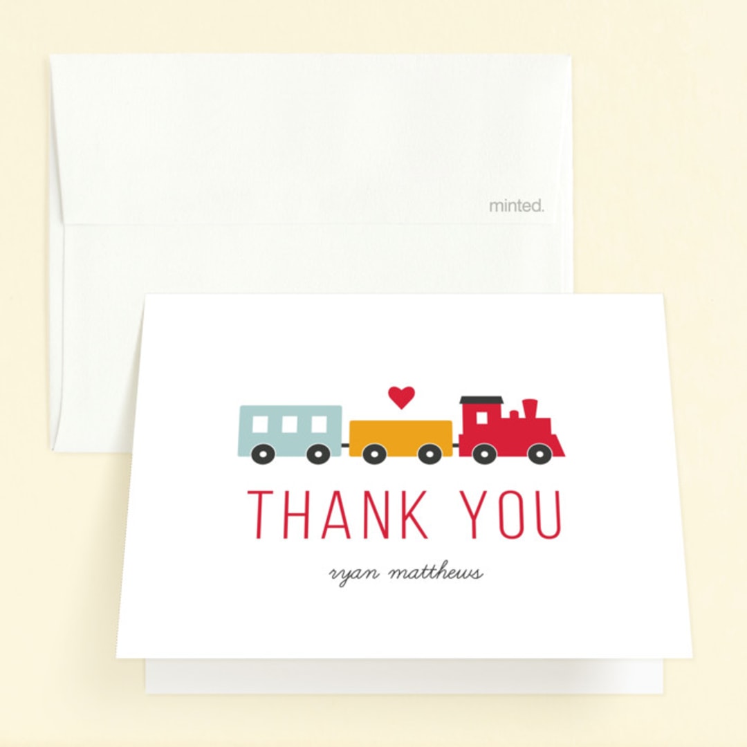 "Birthday Train" - Children's Birthday Party Thank You Cards in Fire Hydrant by Sandra Picco Design - Front