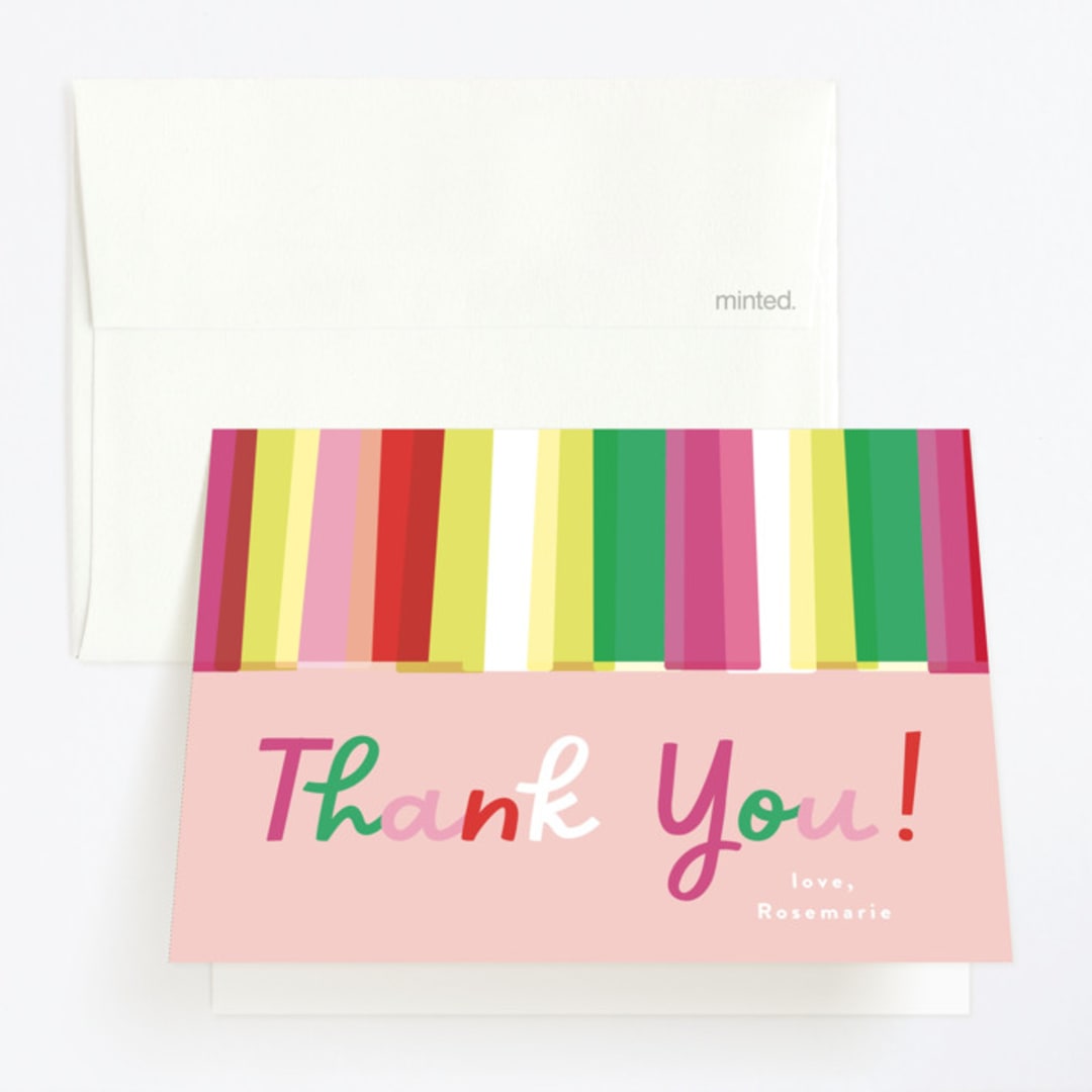 "One" - Children's Birthday Party Thank You Cards in Peony by Phrosné Barwood - Front