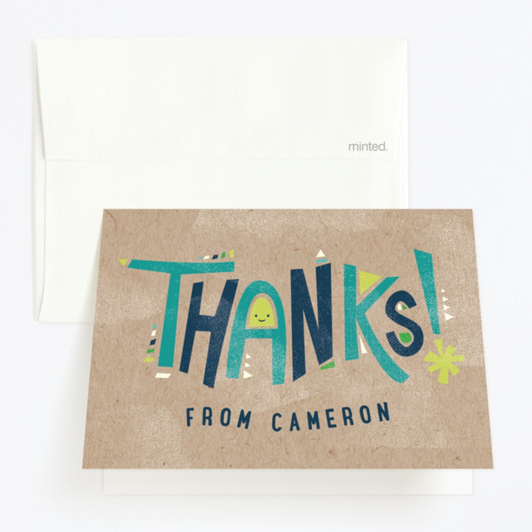 "Happy Letters" - Children's Birthday Party Thank You Cards in Lime by Susie Allen - Front