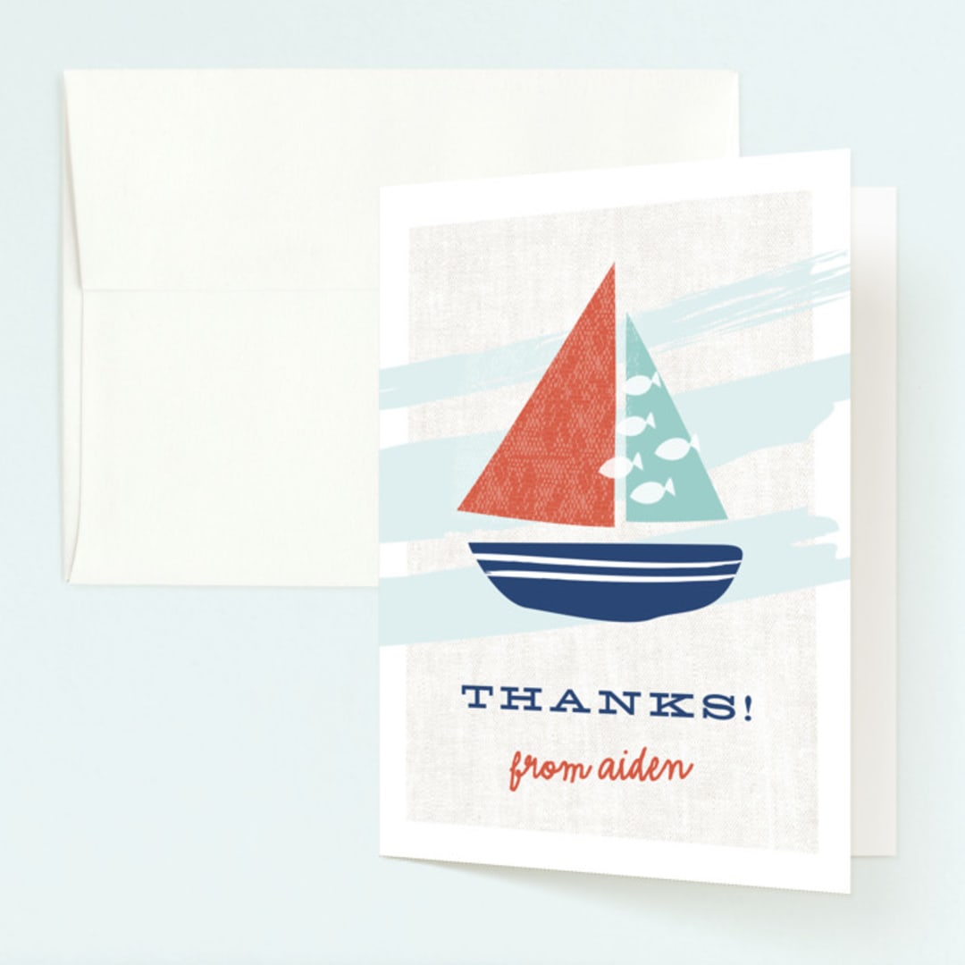 "Regatta Race" - Children's Birthday Party Thank You Cards in Teal by Carolyn MacLaren - Front