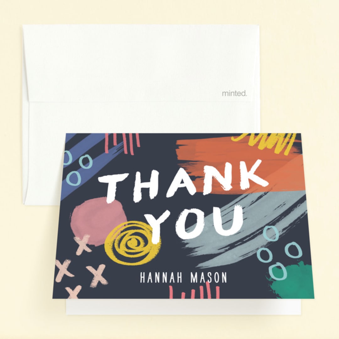 "Art Party" - Children's Birthday Party Thank You Cards in Midnight by Amber Barkley - Front
