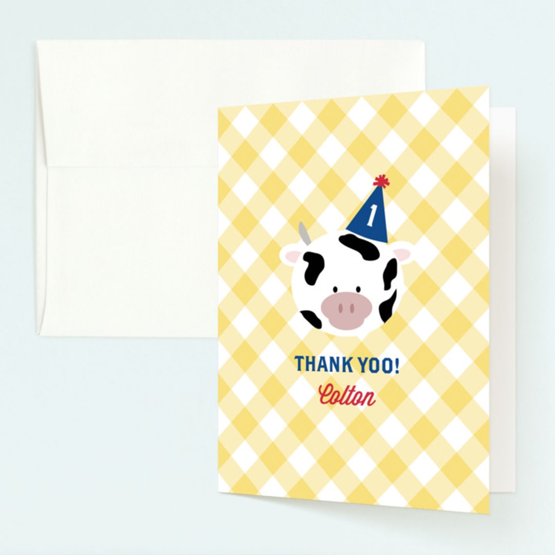 "Barnyard Crew" - Children's Birthday Party Thank You Cards in Sky Blue by Leslie Ann Jones - Front