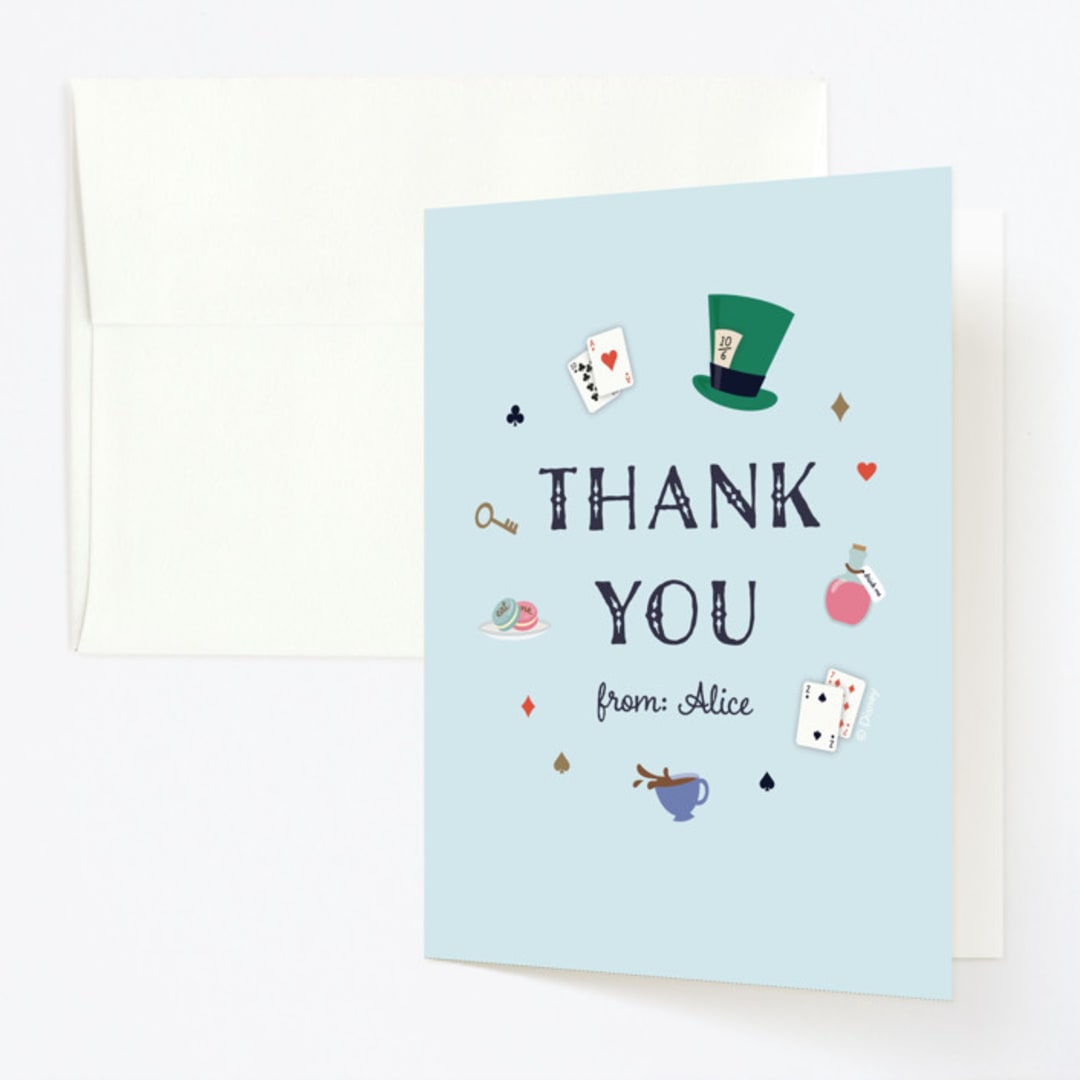"Disney's Alice In Wonderland Birthday" - Children's Birthday Party Thank You Cards in Sky by Annie Holmquist - Front