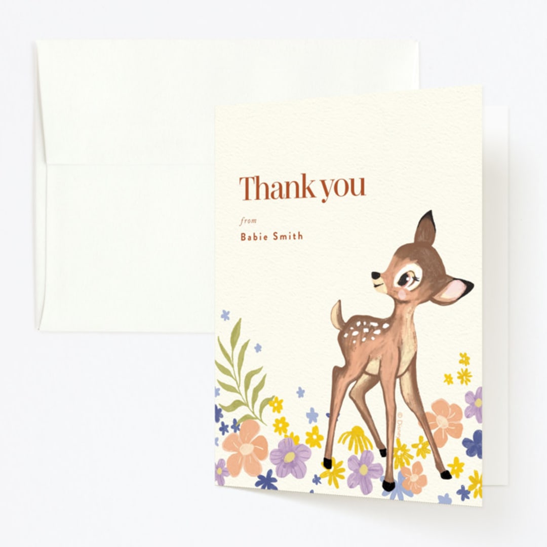 "Disney's Magical Bambi" - Children's Birthday Party Thank You Cards in Cream by Cass Loh - Front