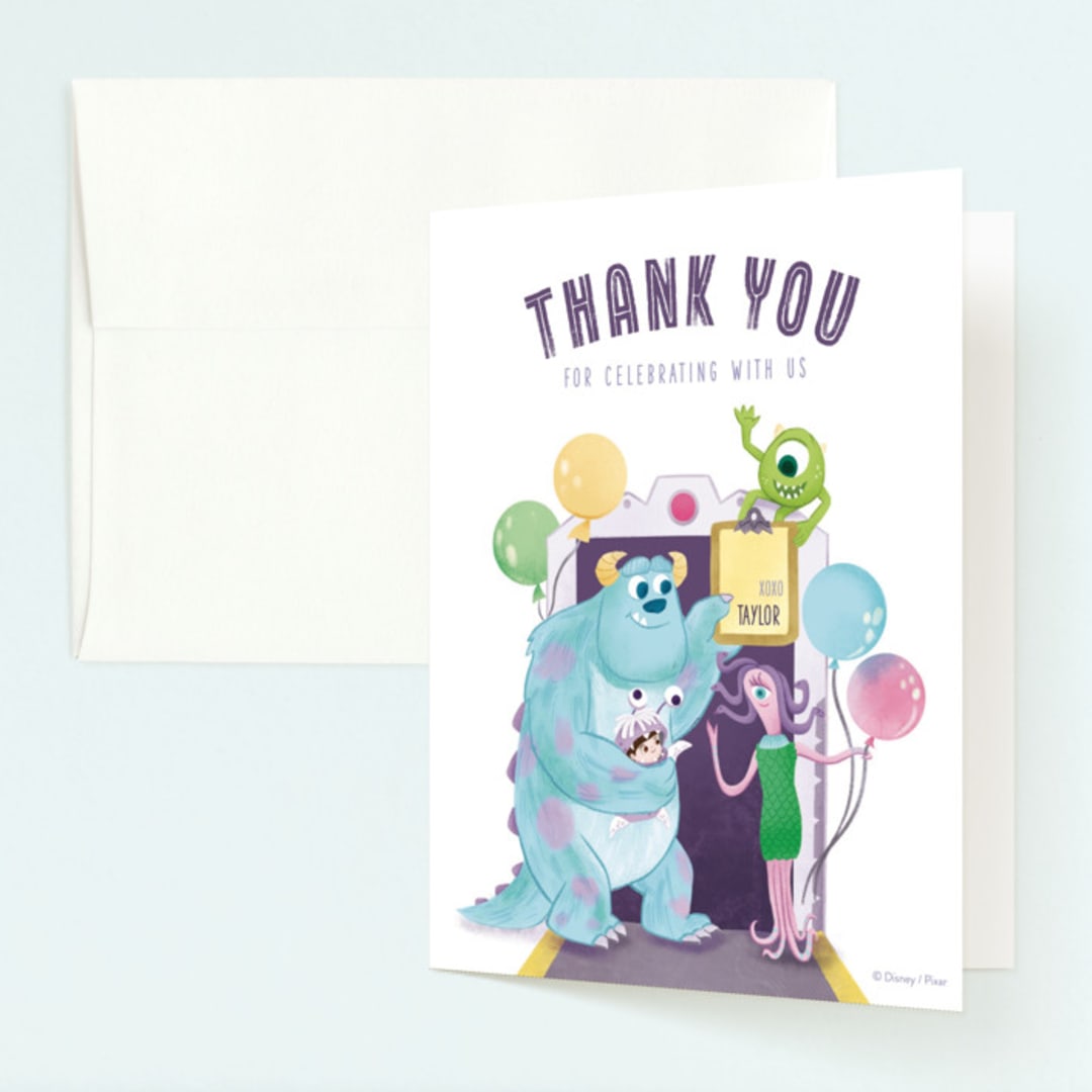"Disney and Pixar's Monster's Inc Party Door" - Children's Birthday Party Thank You Cards in Roar by curiouszhi - Front