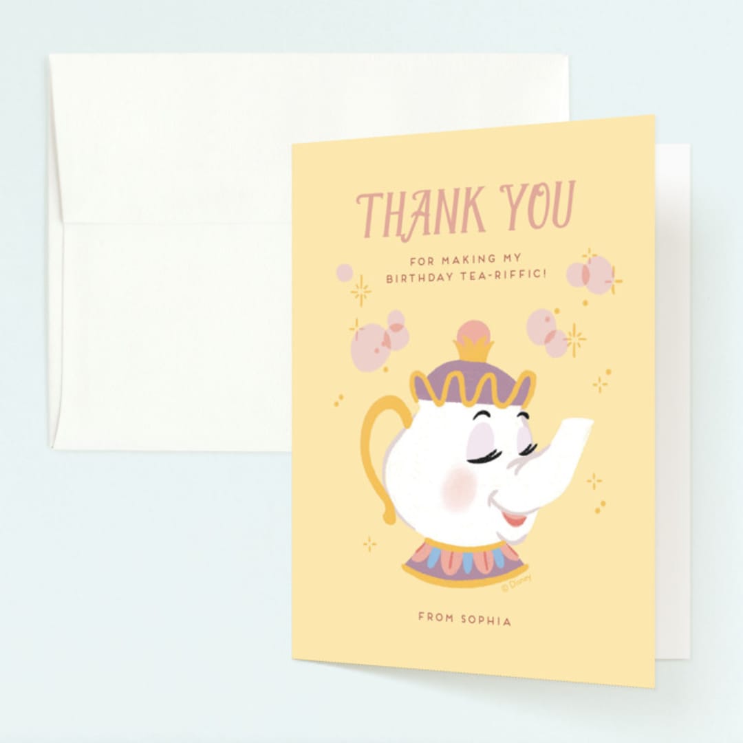 "Disney Enchanted Beauty And The Beast Tea Party" - Children's Birthday Party Thank You Cards in Lemonade by Rebecca Smith - Front