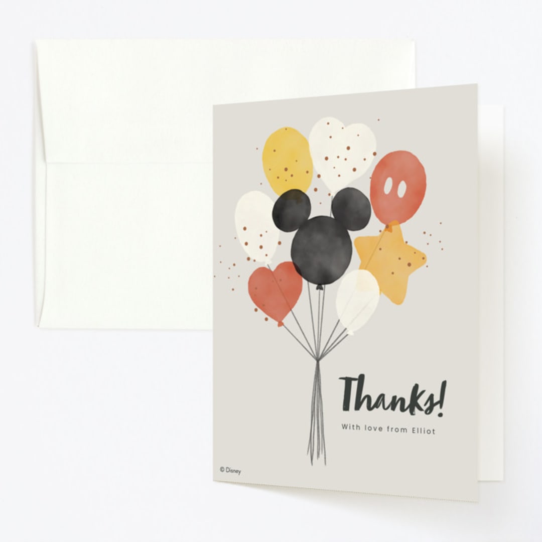"Disney's Mickey Balloon Bunch" - Children's Birthday Party Thank You Cards in Cream by Adelyn T. - Front