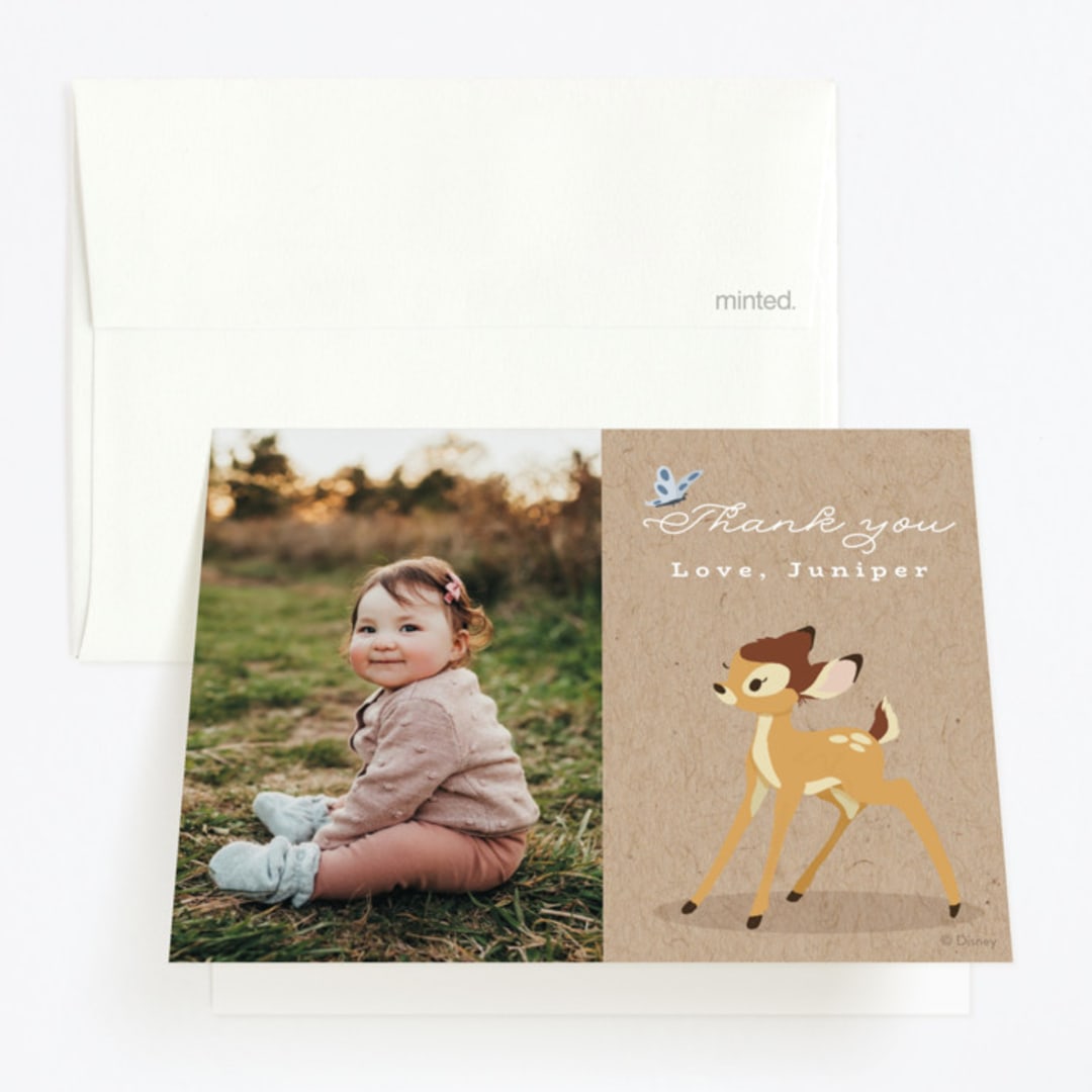 "Disney's Bambi Our Deerest" - Children's Birthday Party Thank You Cards in Fawn by Hudson meet Rose - Front