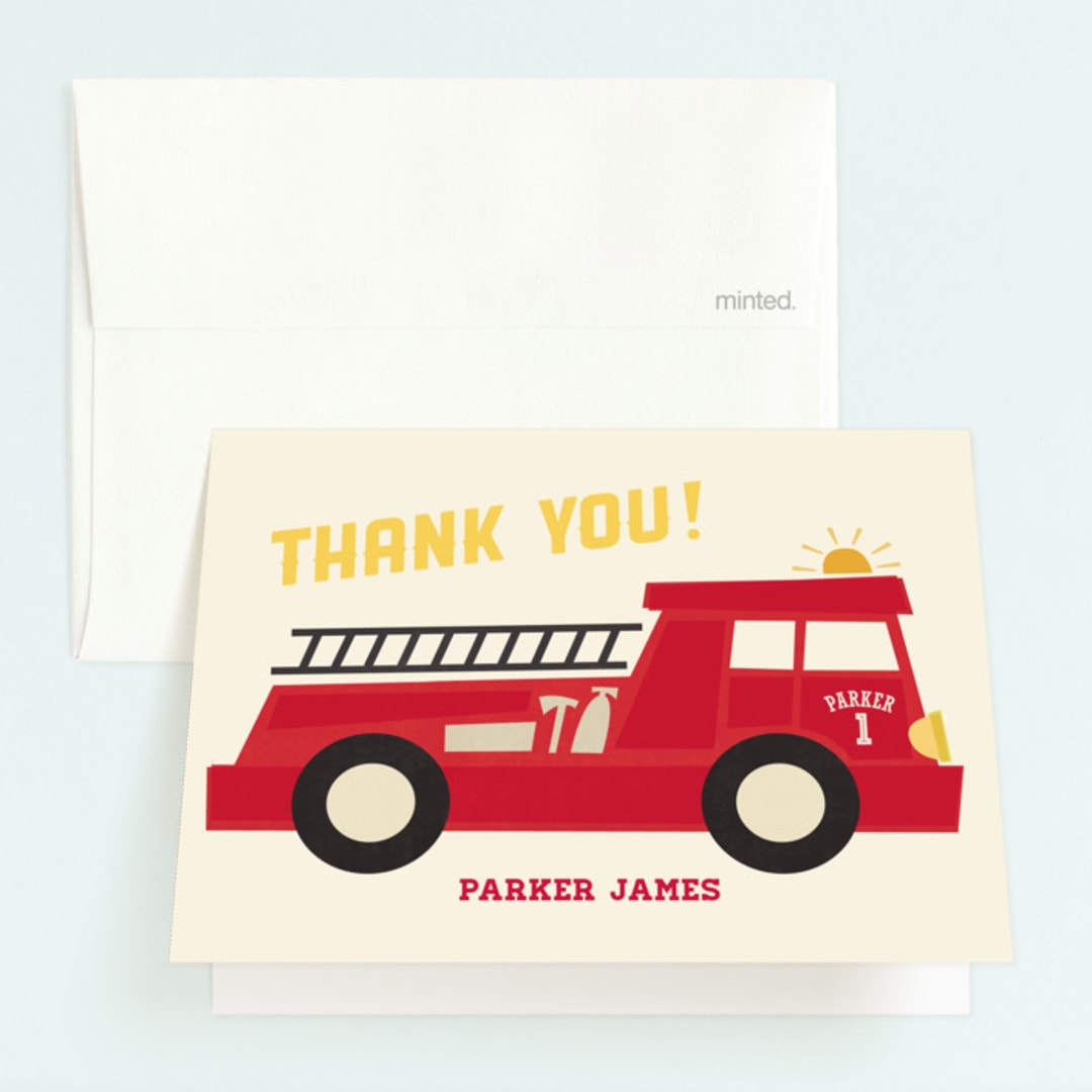 "Five Alarm" - Children's Birthday Party Thank You Cards in Fire by Jessie Steury - Front