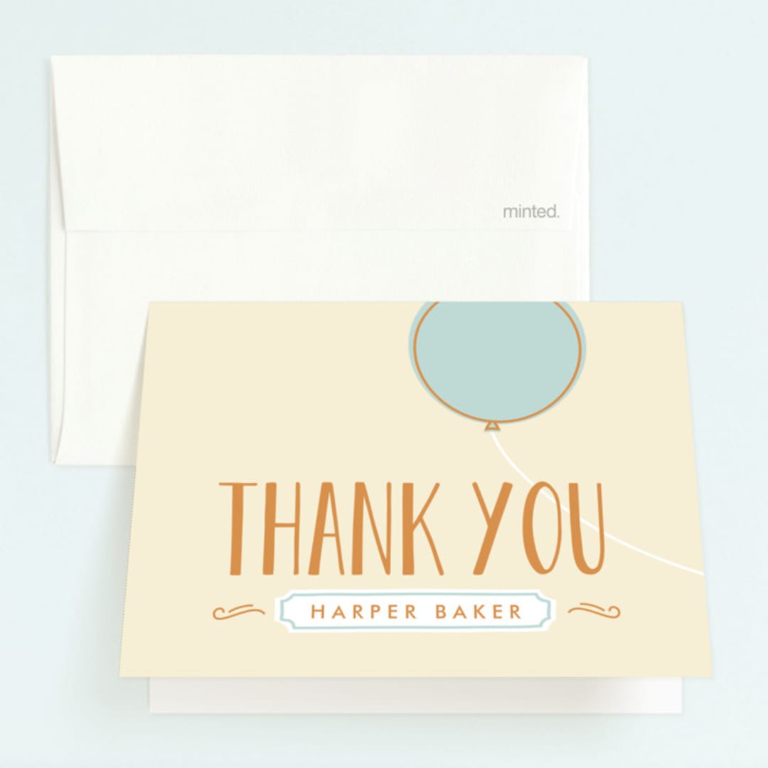 "Mod Balloon" - Children's Birthday Party Thank You Cards in Sky by Melanie Severin - Front