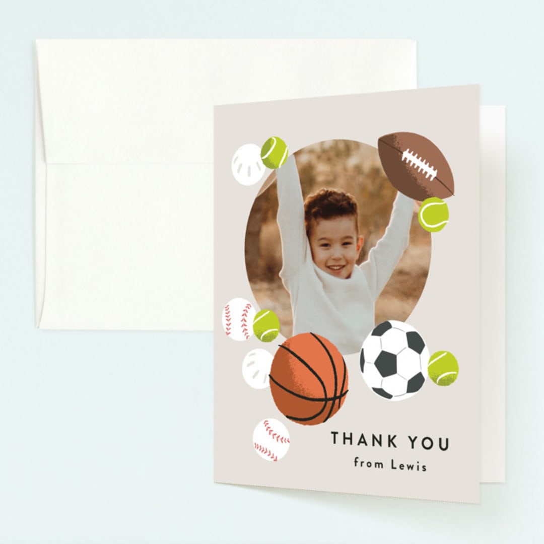 "Have a Ball" - Children's Birthday Party Thank You Cards in Fudge by Alethea and Ruth - Front