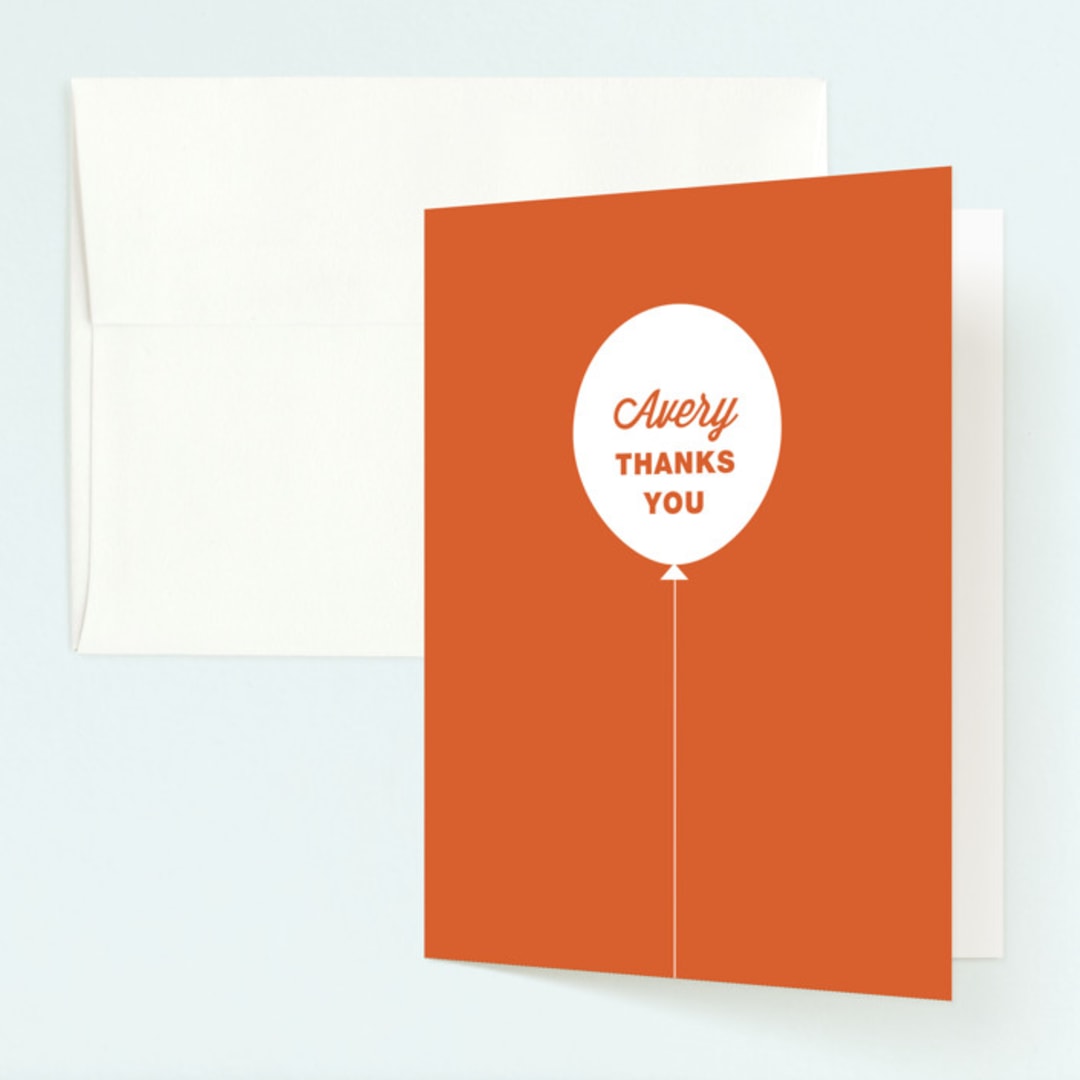"Stacked Balloon" - Children's Birthday Party Thank You Cards in Burnt Orange by Lori James - Front