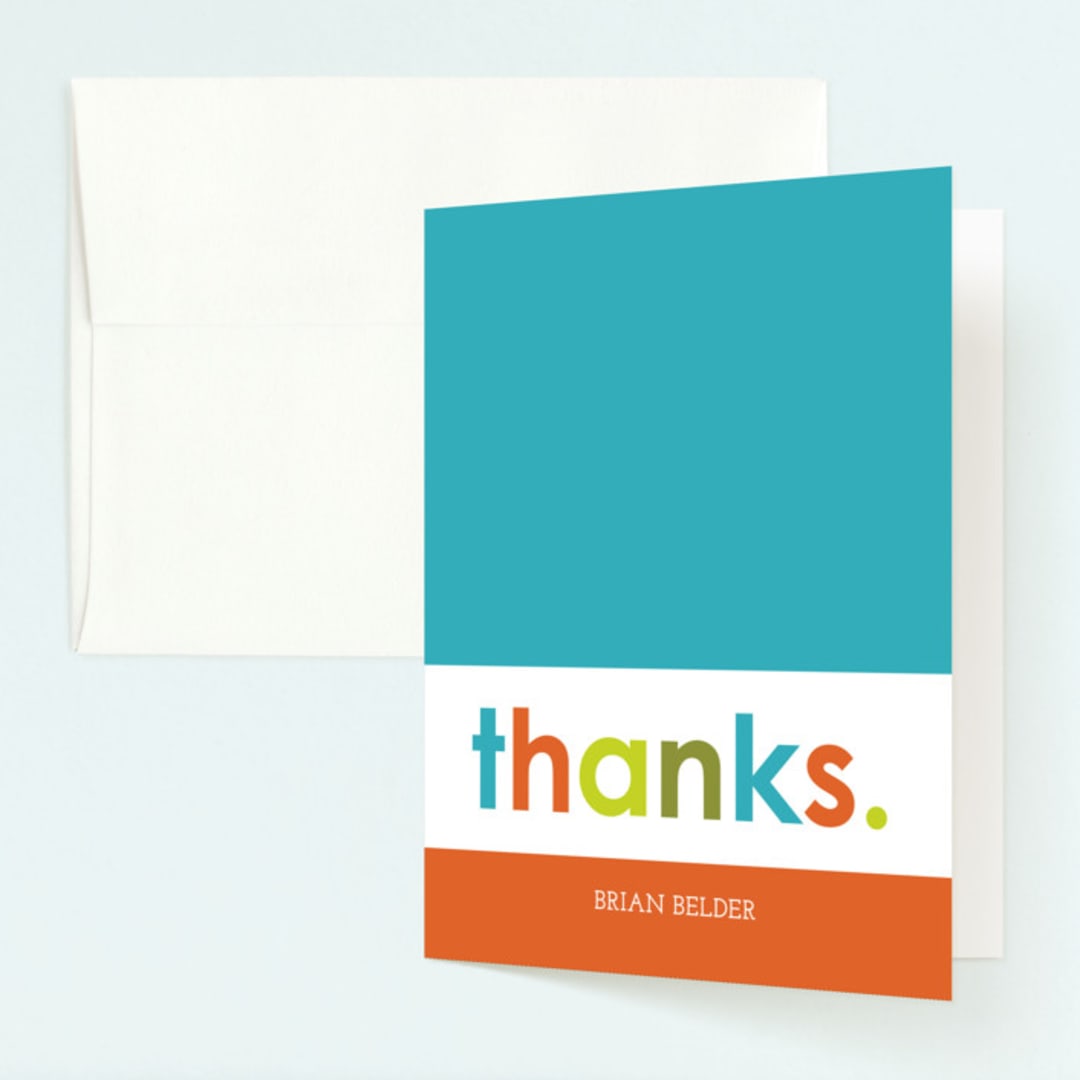 "Colorful One" - Children's Birthday Party Thank You Cards in Teal by Denise Malacrea - Front