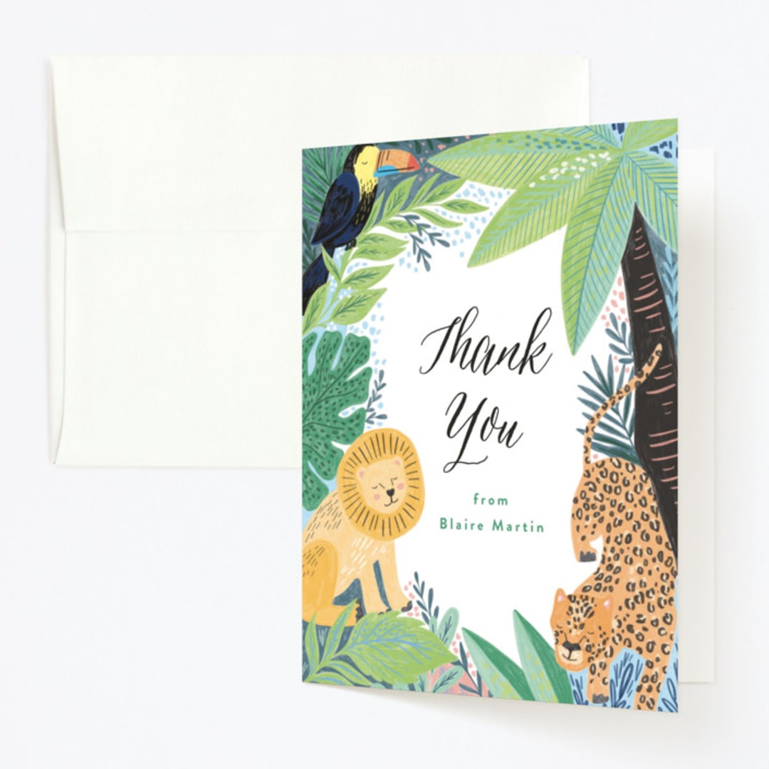 "Jungle Animal Sketchbook" - Children's Birthday Party Thank You Cards in Canary by Alethea and Ruth - Front