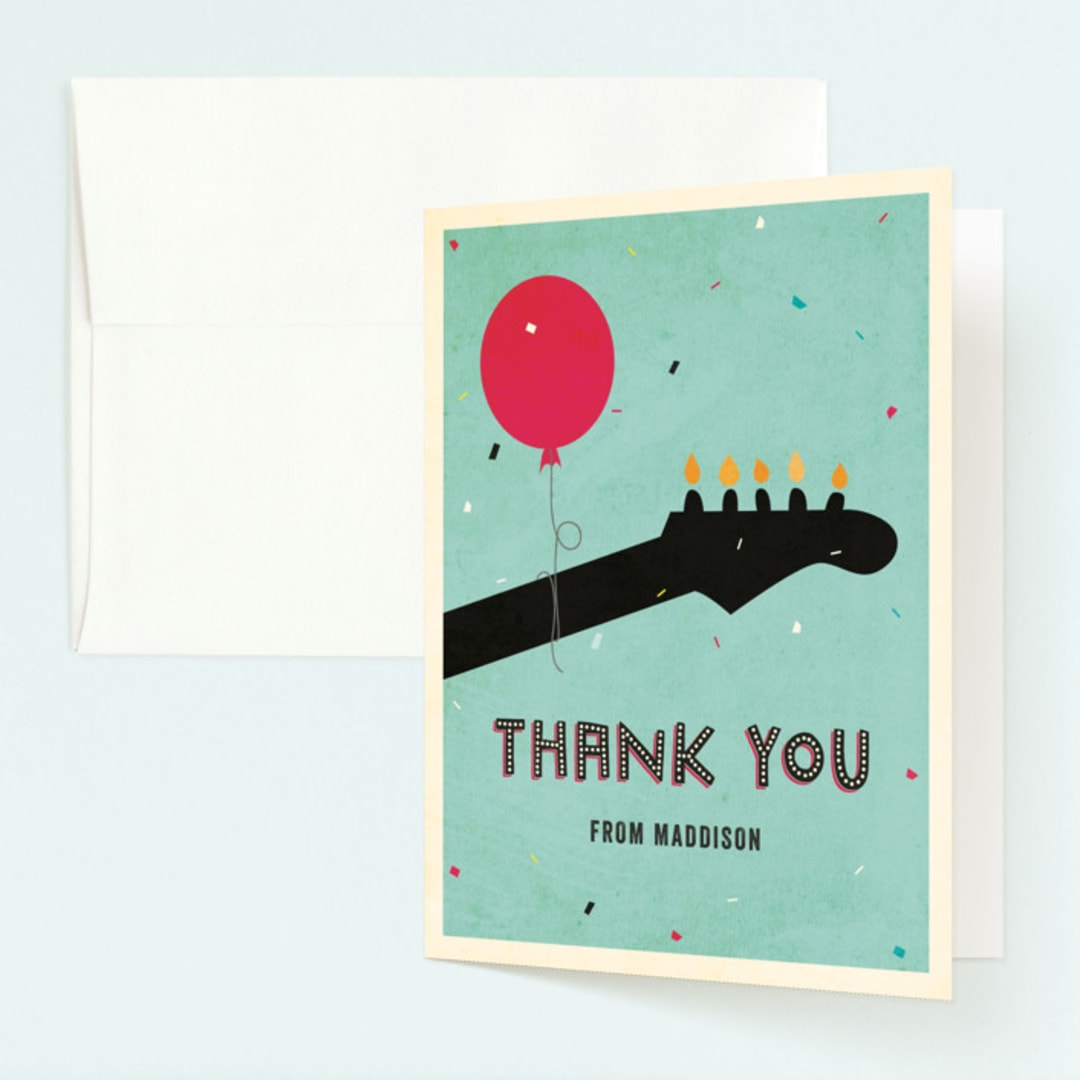 "Rock on" - Children's Birthday Party Thank You Cards in Robin's Egg by Rebecca Bowen - Front