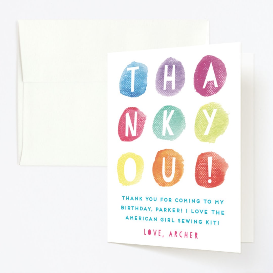 "Party Dots" - Children's Birthday Party Thank You Cards in Rainbow by Olivia Raufman - Front