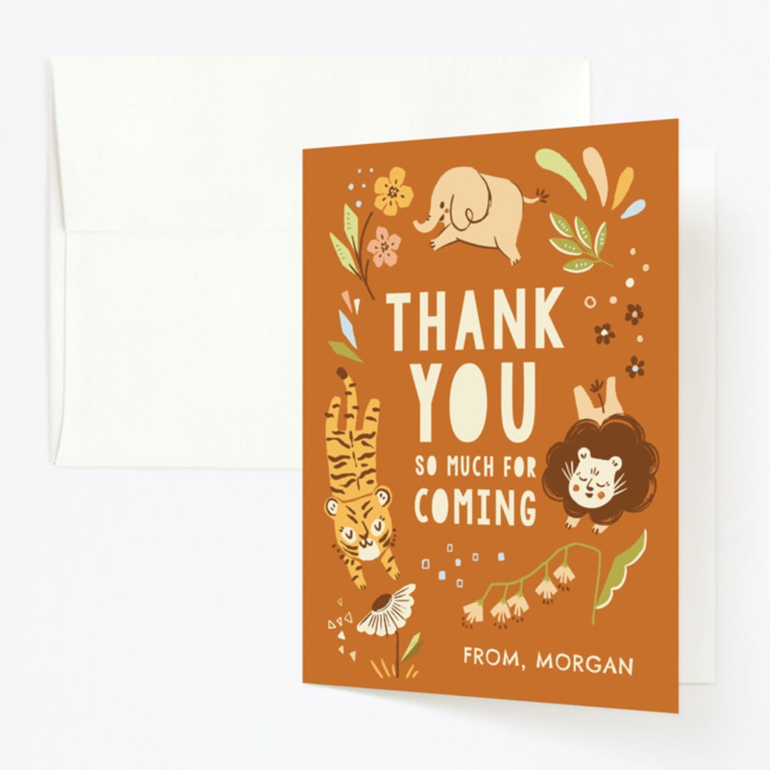 "Go Wild" - Children's Birthday Party Thank You Cards in Amber by Vivian Yiwing - Front