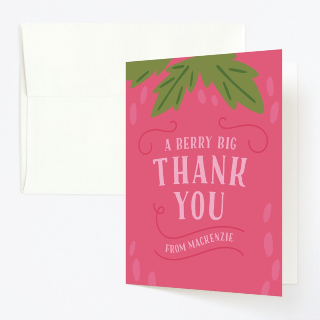 "Berry Sweet" - Children's Birthday Party Thank You Cards in Strawberry by Laura Hankins - Front