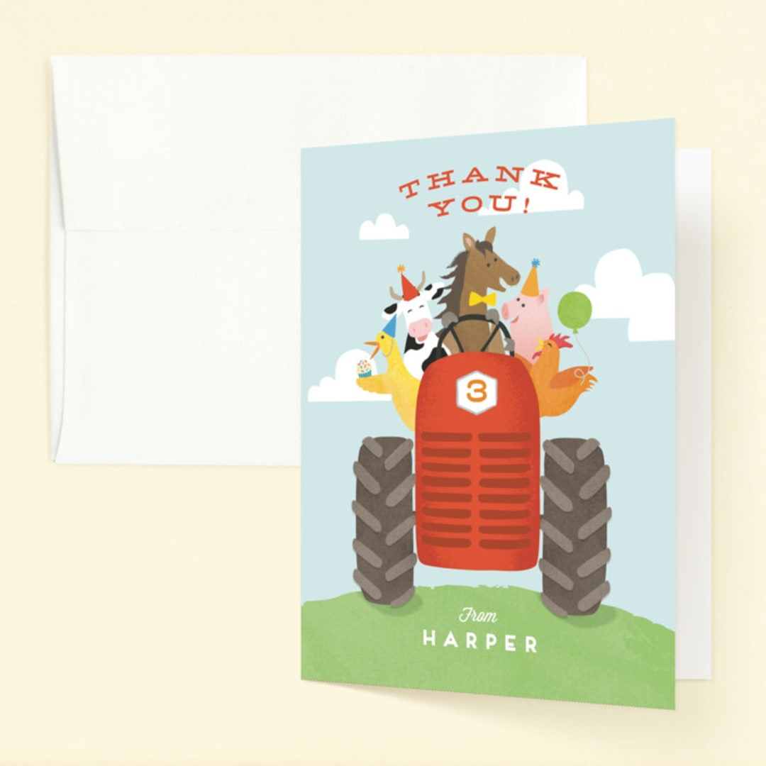 "farm animal friends" - Children's Birthday Party Thank You Cards in Robin’s Egg by Jennifer Wick - Front