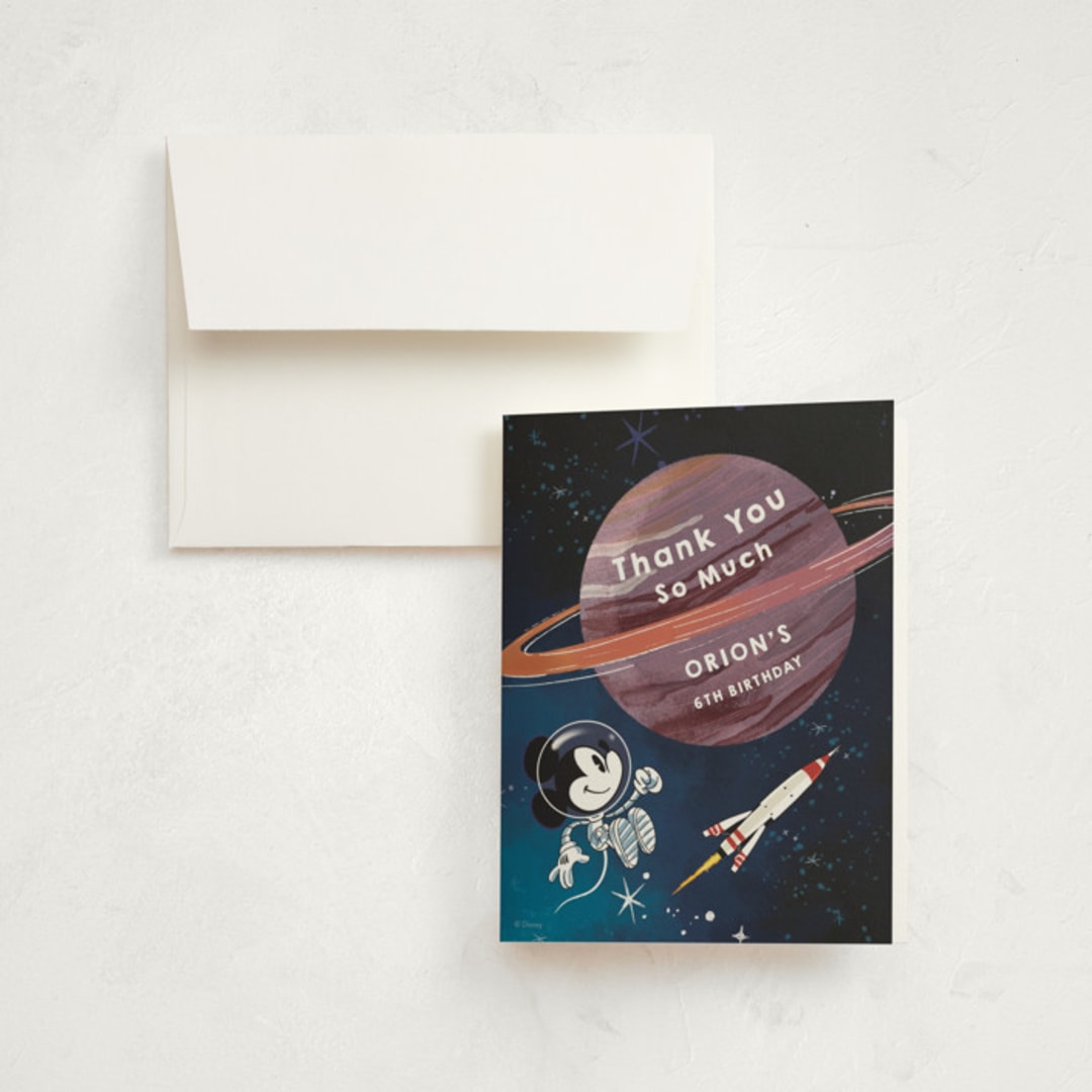 "Mickey and Pluto In Space" - Children's Birthday Party Thank You Cards in Midnight by Becky Nimoy - Front