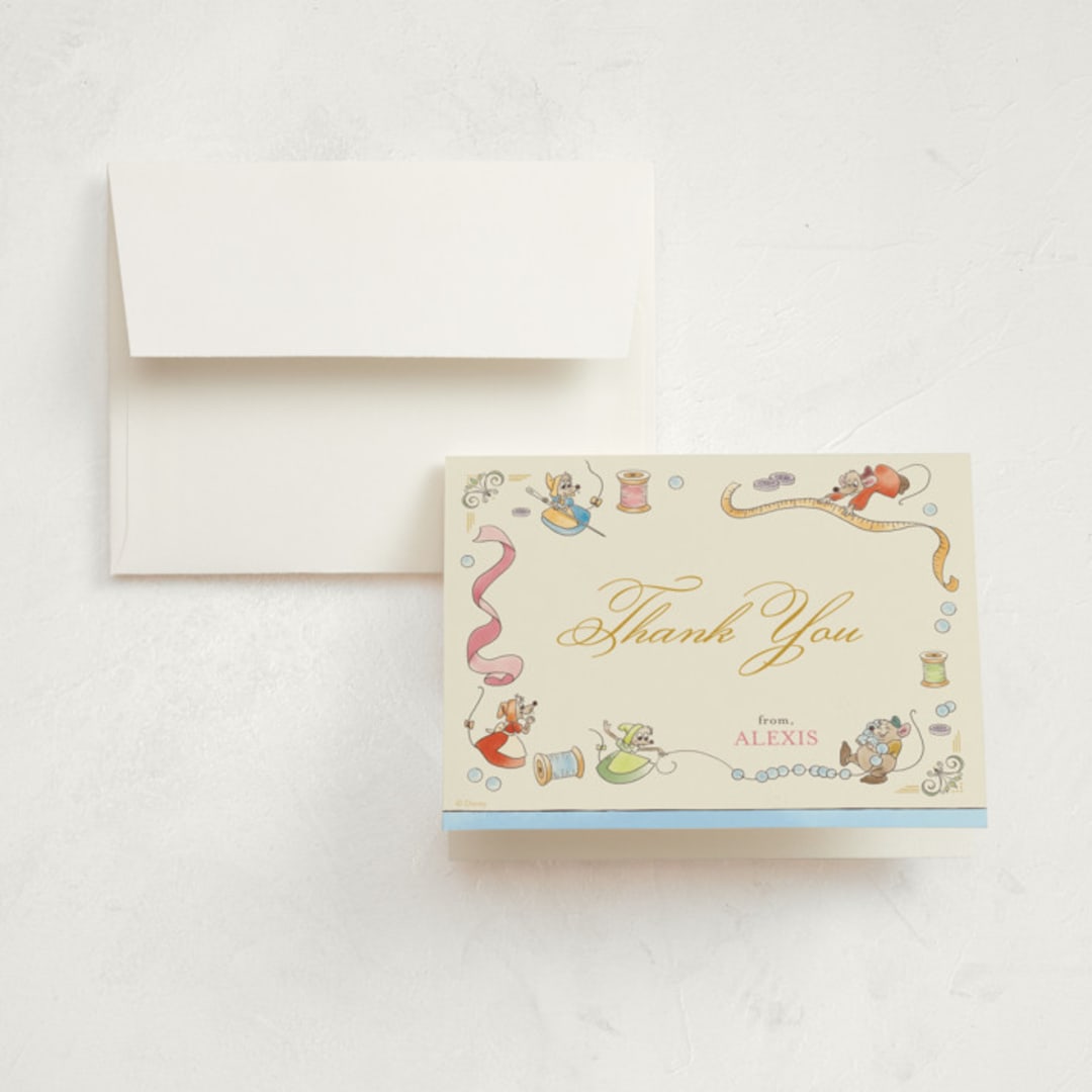 "Cinderella Storybook Birthday" - Children's Birthday Party Thank You Cards in Teal by Three Wings North - Front