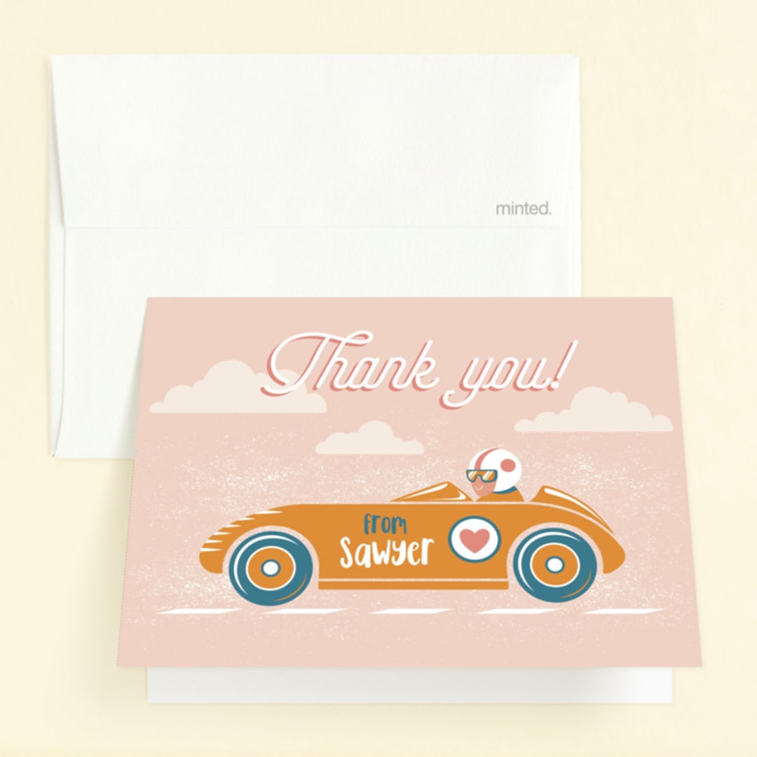 "Speed time" - Children's Birthday Party Thank You Cards in Blush by Igor - Front