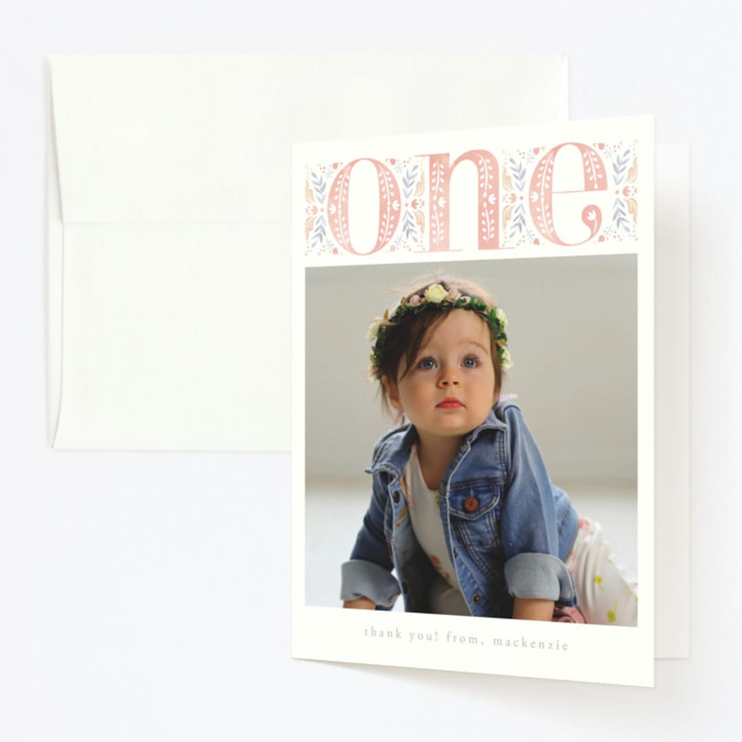 "BIG ONE" - Children's Birthday Party Thank You Cards in Candy by Ana de Sousa - Front