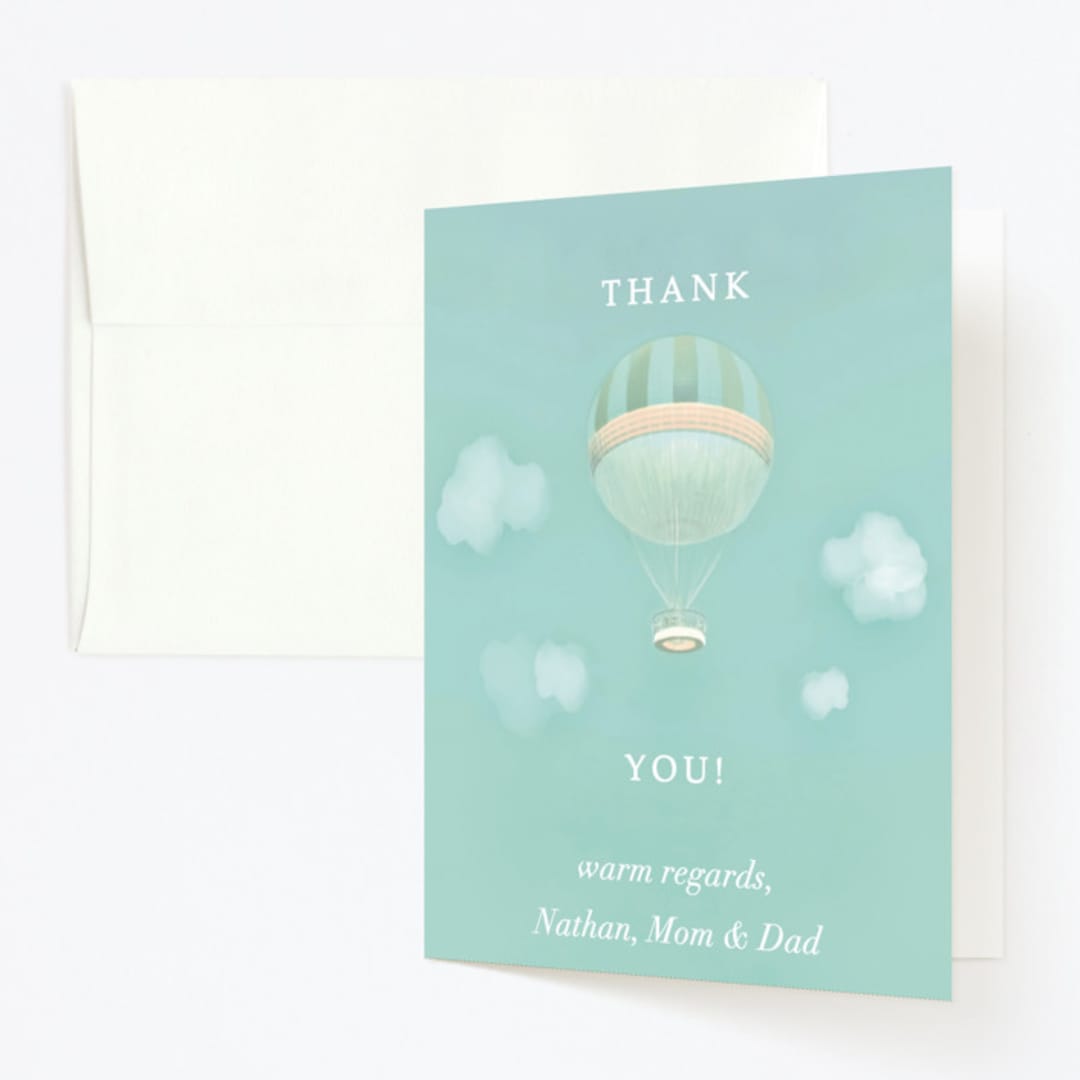 "First Lift Off" - Children's Birthday Party Thank You Cards in Minted Sky by Melissa Agular - Front