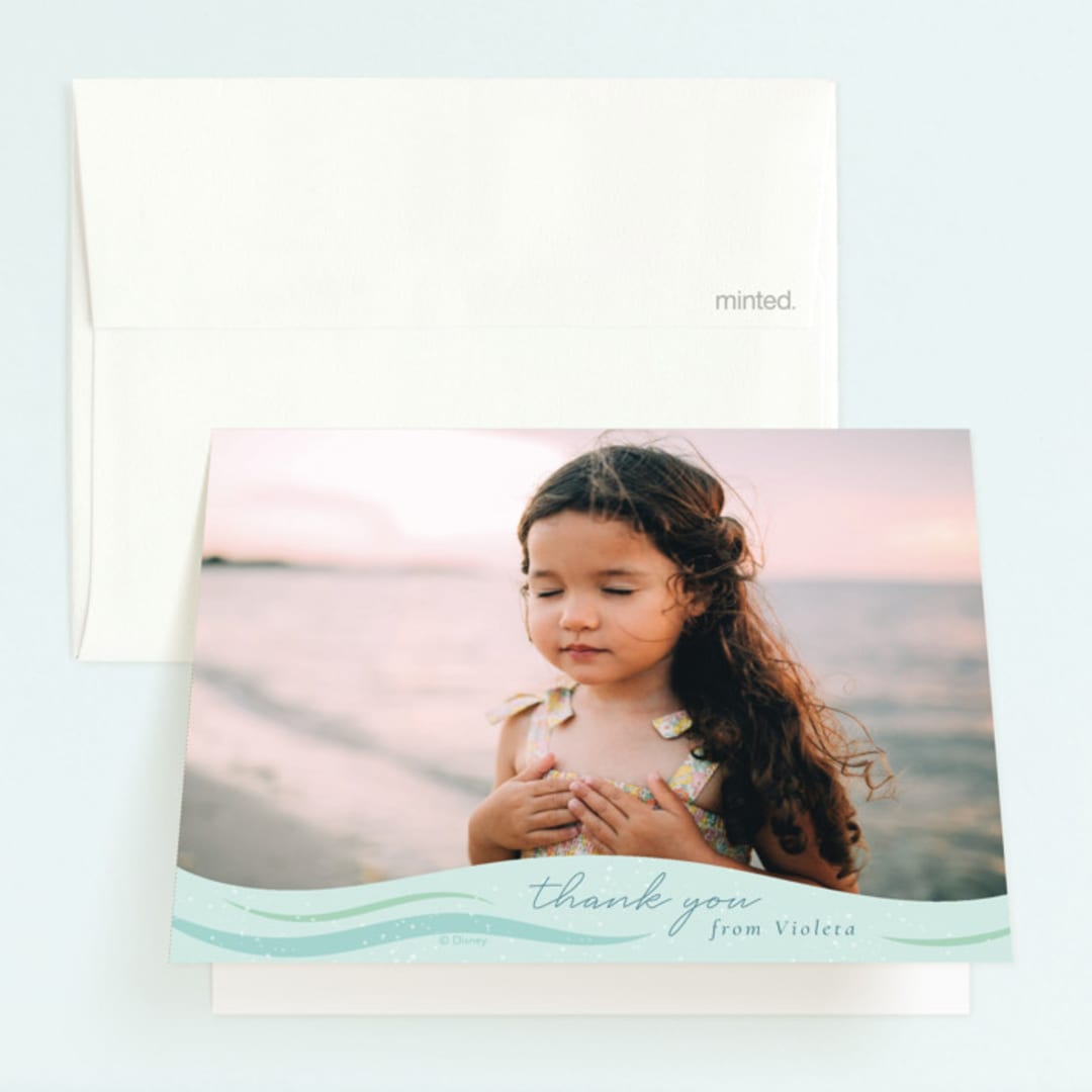 "Disney's Ariel Under The Sea" - Children's Birthday Party Thank You Cards in Aquamarine by Sabrin Deirani - Front