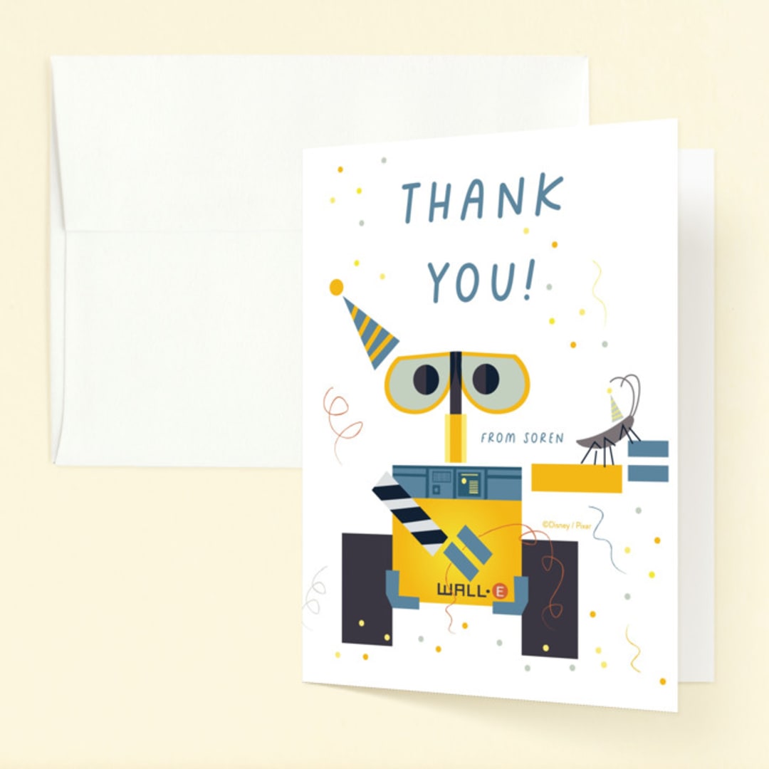 "Disney and Pixar's Wall-E and Hal" - Children's Birthday Party Thank You Cards in Pearl by Ani Somi - Front