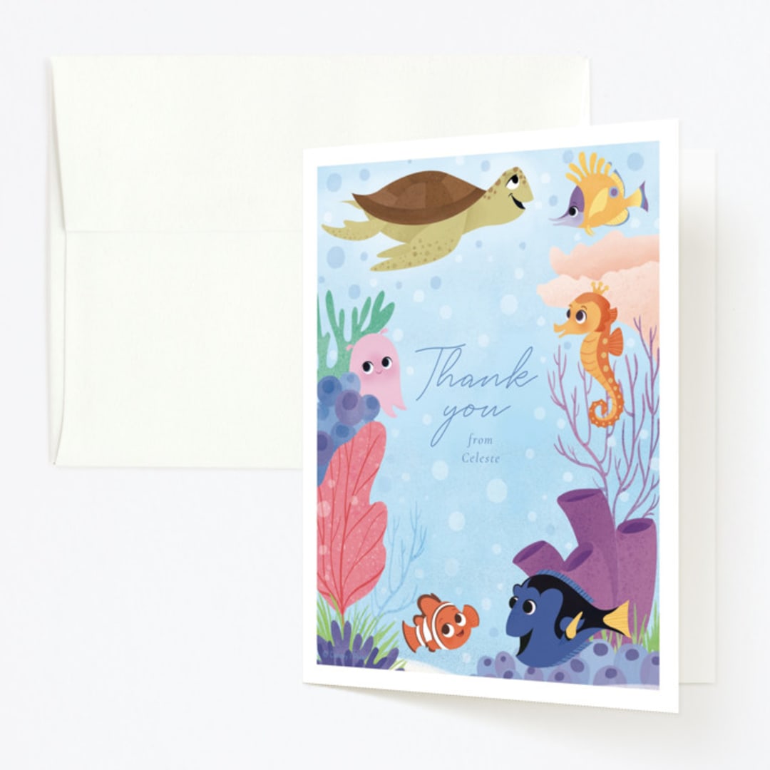 "Disney and Pixar's Finding Nemo Friends" - Children's Birthday Party Thank You Cards in Sea by Sabrin Deirani - Front