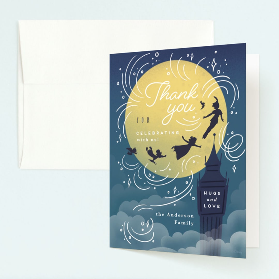 "Disney and Pixar's Peter Pan night flying" - Children's Birthday Party Thank You Cards in Midnight by Yuliya Evseeva - Front