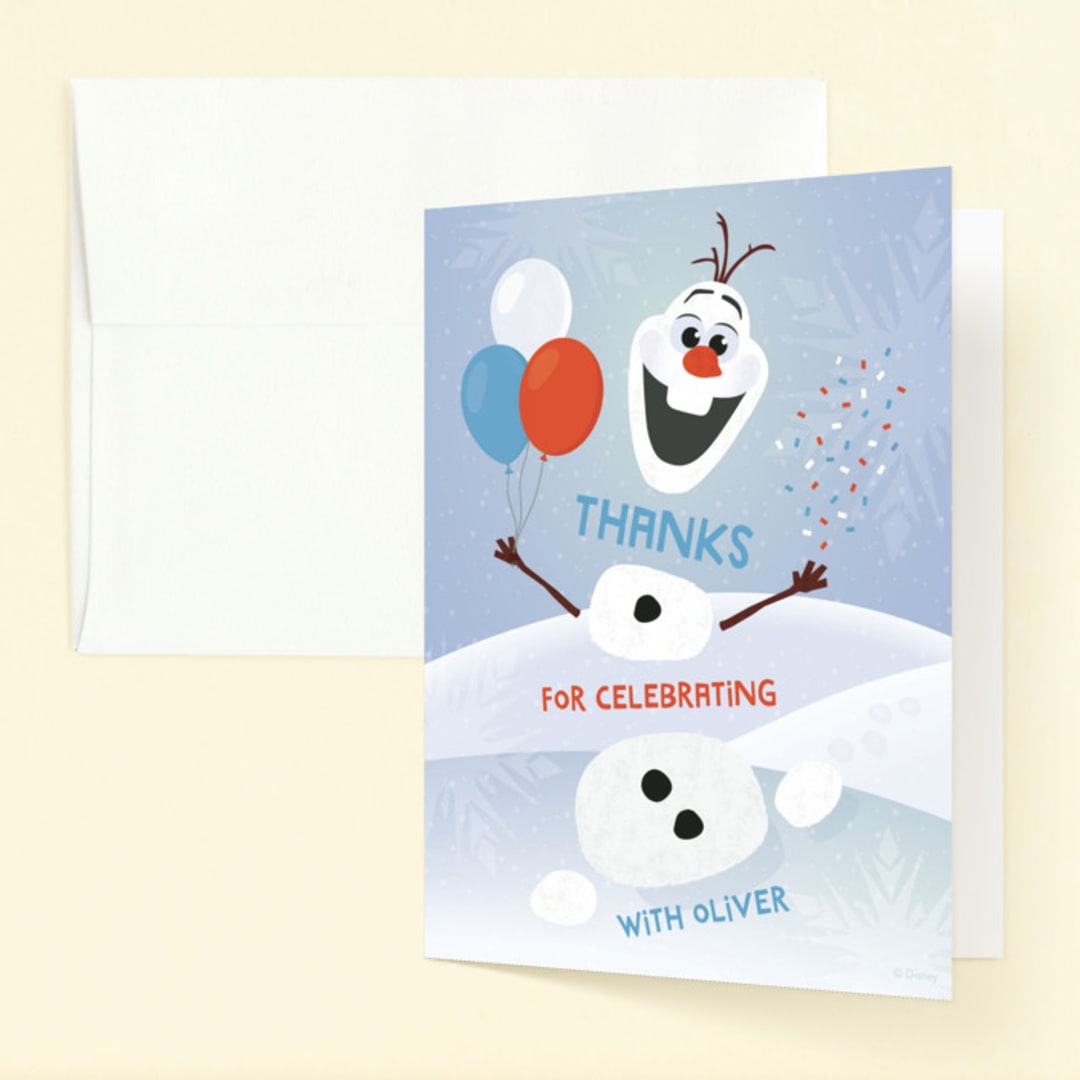 "Disney's Olaf to Party" - Children's Birthday Party Thank You Cards in Periwinkle by Erica Krystek - Front