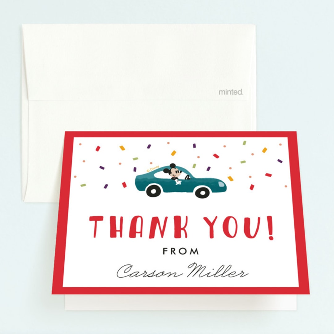 "Disney's Mickey Mouse Race" - Children's Birthday Party Thank You Cards in Candy by Oma N. Ramkhelawan - Front