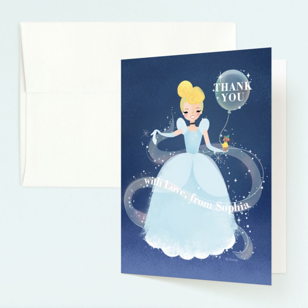 "Disney's Cinderella Bibbity Bobbity" - Children's Birthday Party Thank You Cards in Midnight by Itsy Belle Studio - Front