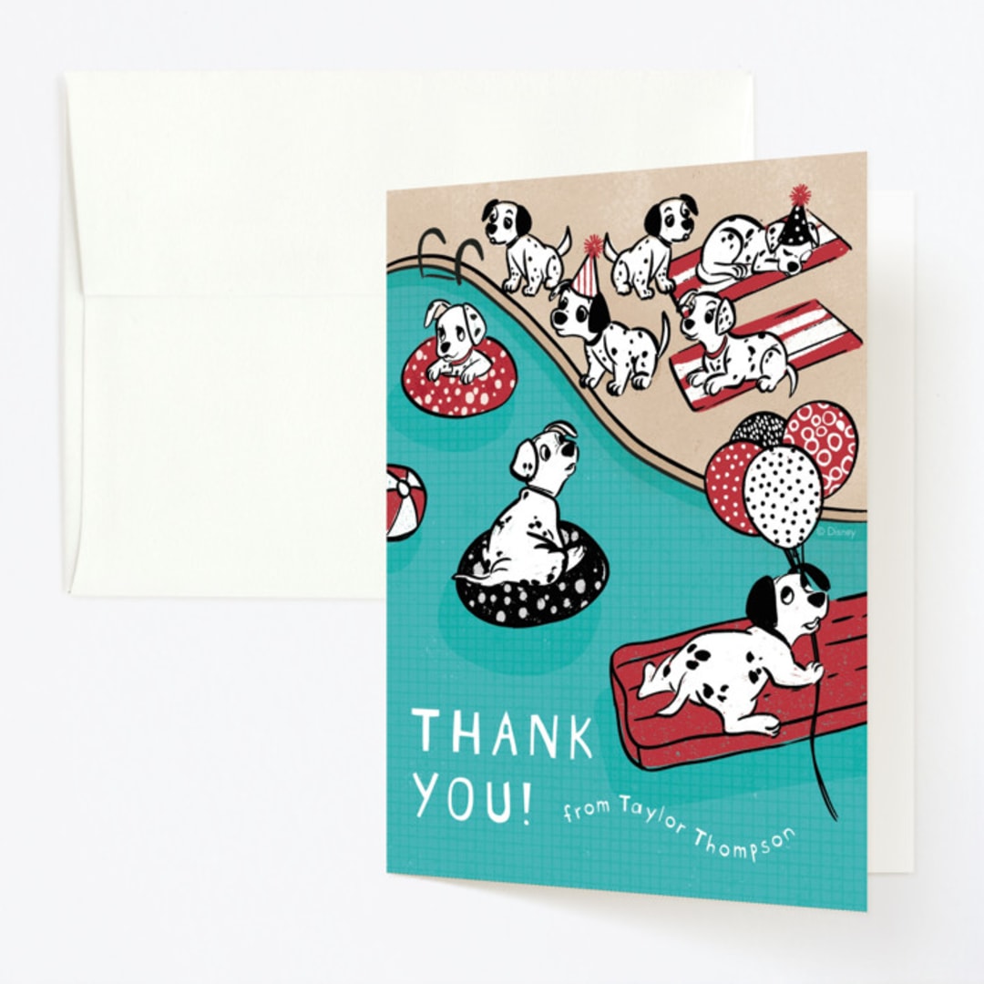 "Disney's 101 Dalmatians Pool Pawty" - Children's Birthday Party Thank You Cards in Firetruck by Jenna Holcomb - Front
