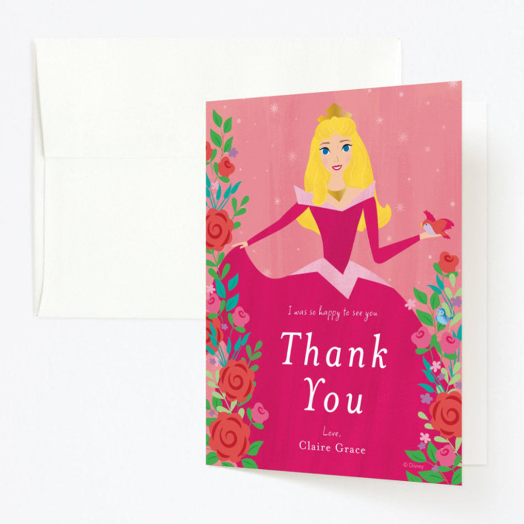 "Disney's Briar Rose" - Children's Birthday Party Thank You Cards in Pink Melba by Rebecca Marchese - Front