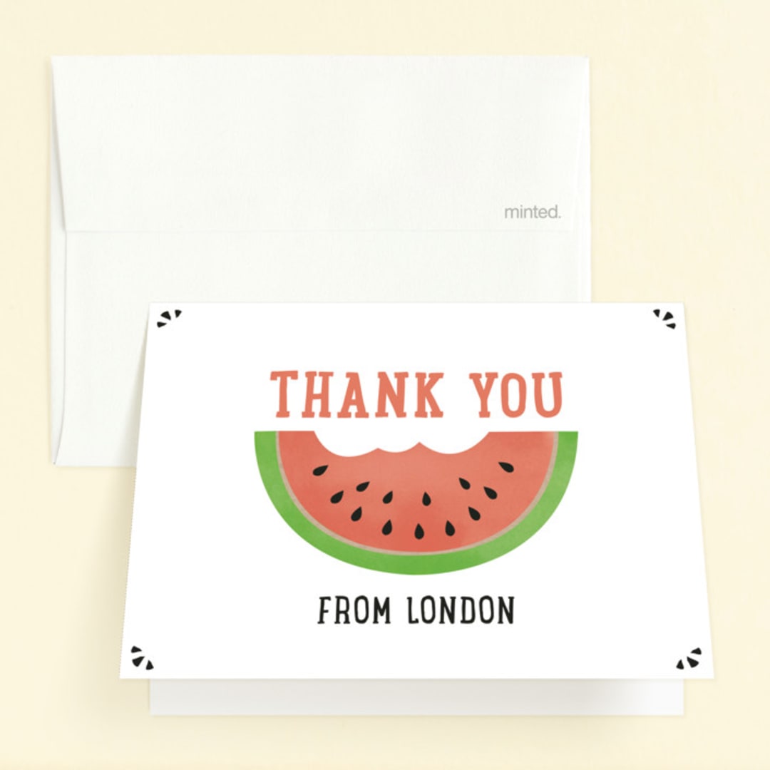 "Simple Picnic" - Children's Birthday Party Thank You Cards in Watermelon by Erica Krystek - Front