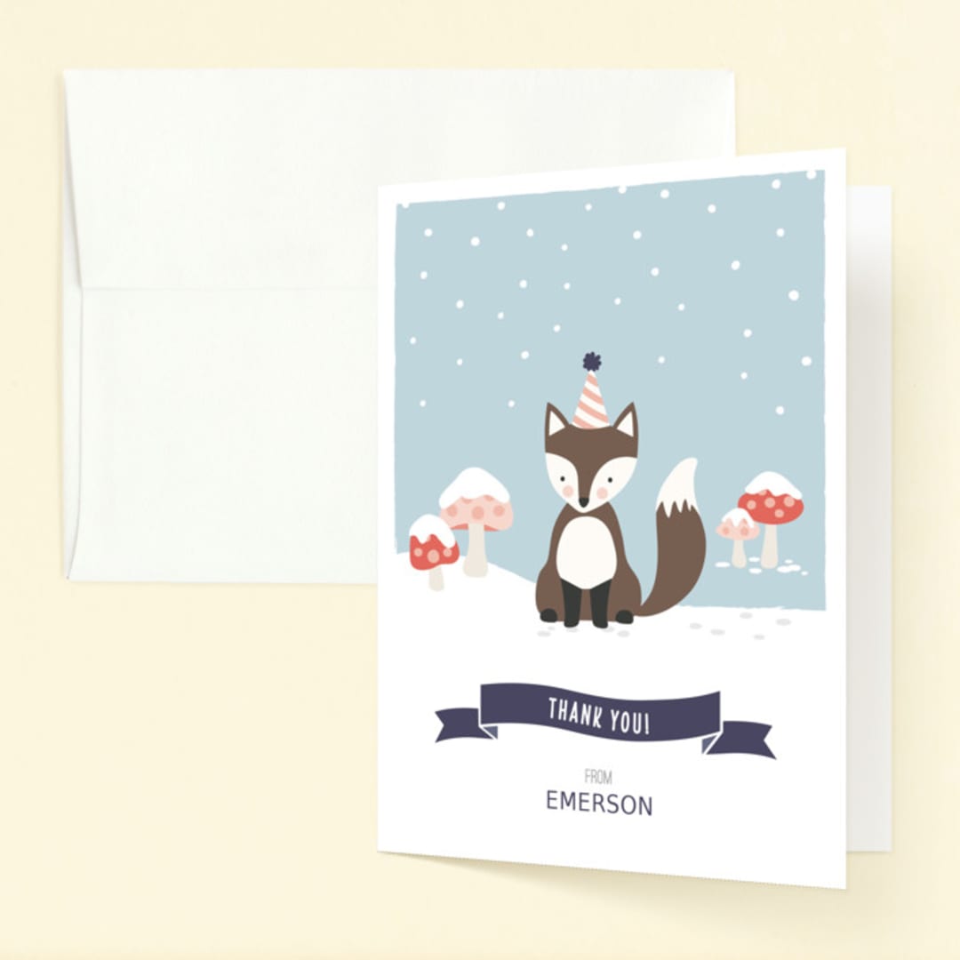 "Snow fox birthday card" - Children's Birthday Party Thank You Cards in Dusk by Sharon O. - Front