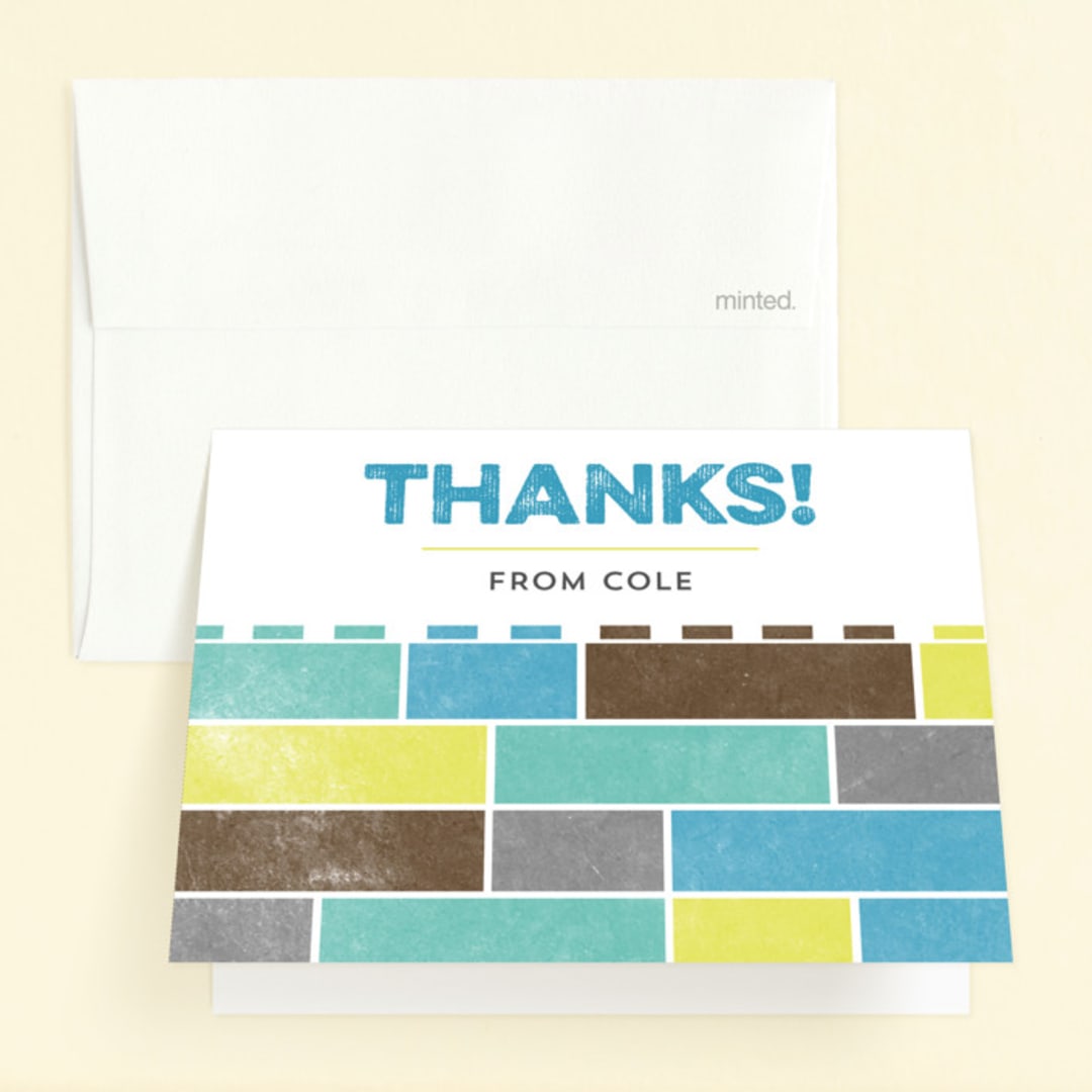 "Stacked Blocks" - Children's Birthday Party Thank You Cards in Ocean by Becca Thongkham - Front