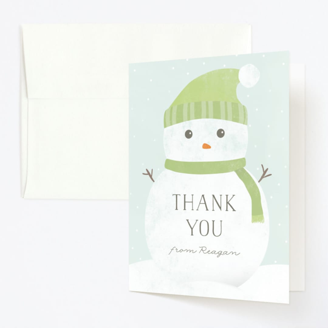"Frosty" - Children's Birthday Party Thank You Cards in Lime by Brianne Larsen - Front
