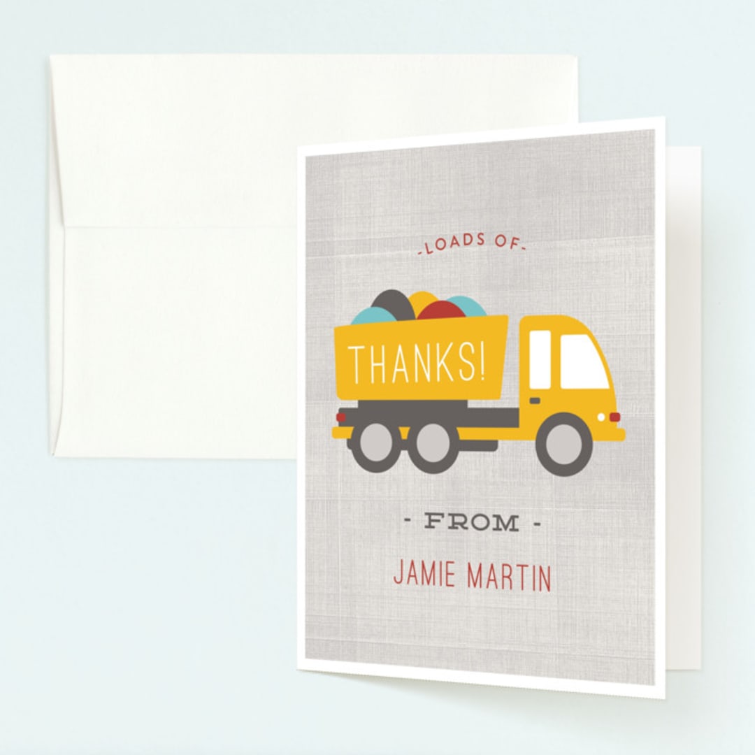 "Dig It" - Children's Birthday Party Thank You Cards in Firetruck by Michelle Poe - Front