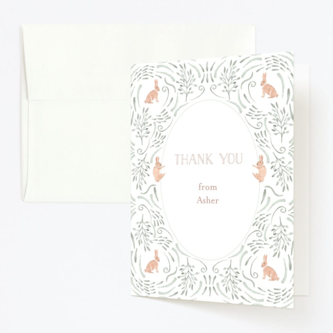 "Hop on Over II" - Children's Birthday Party Thank You Cards in Mint by Hallie Fischer - Front