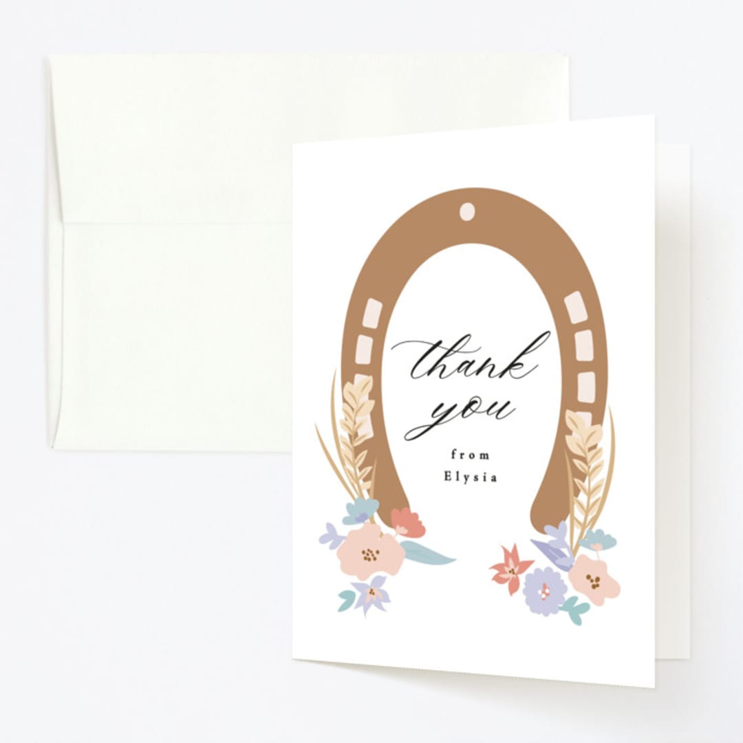 "Pretty Pony" - Children's Birthday Party Thank You Cards in Rose by Corinne Malesic - Front