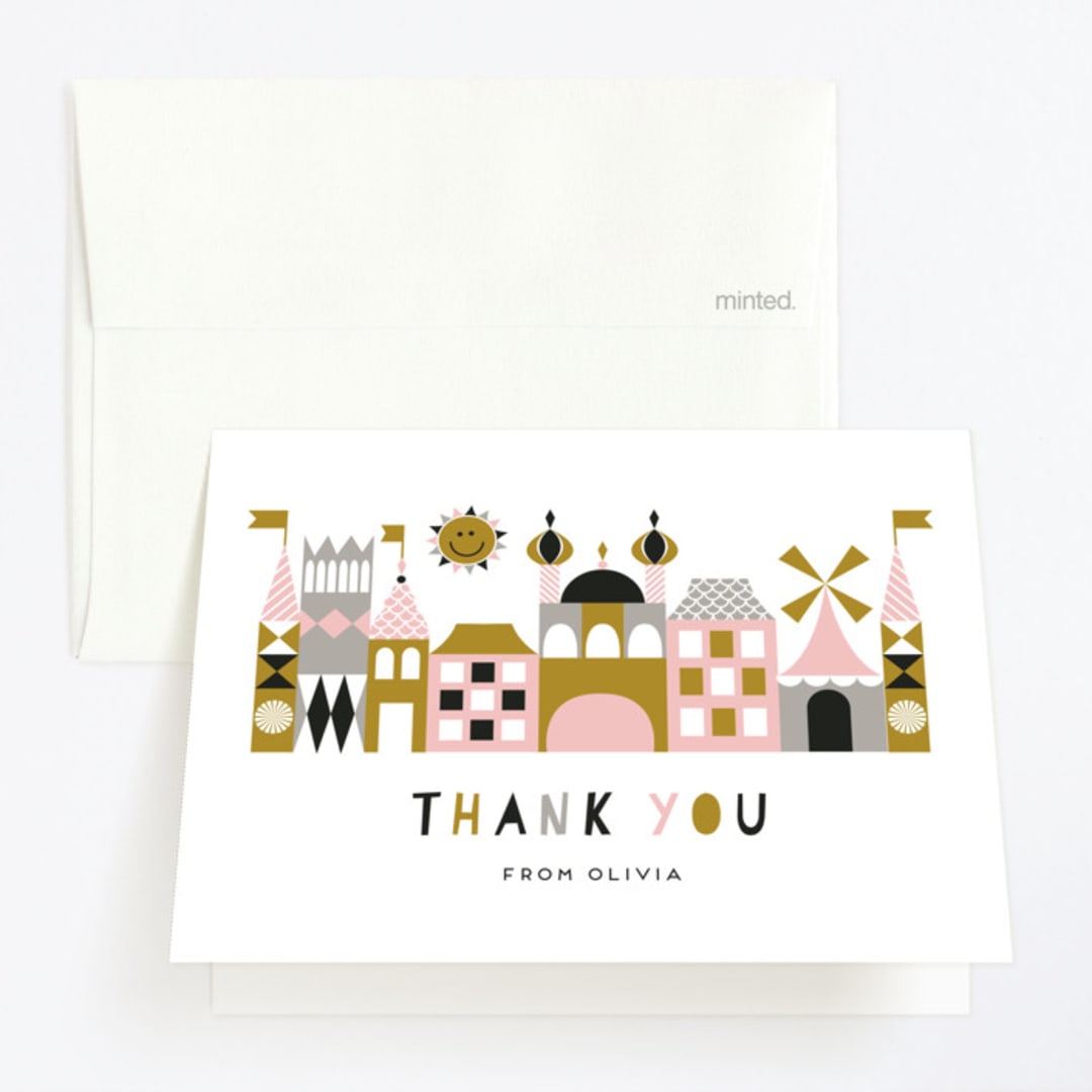 "Our World" - Children's Birthday Party Thank You Cards in Blush by Petra Kern - Front