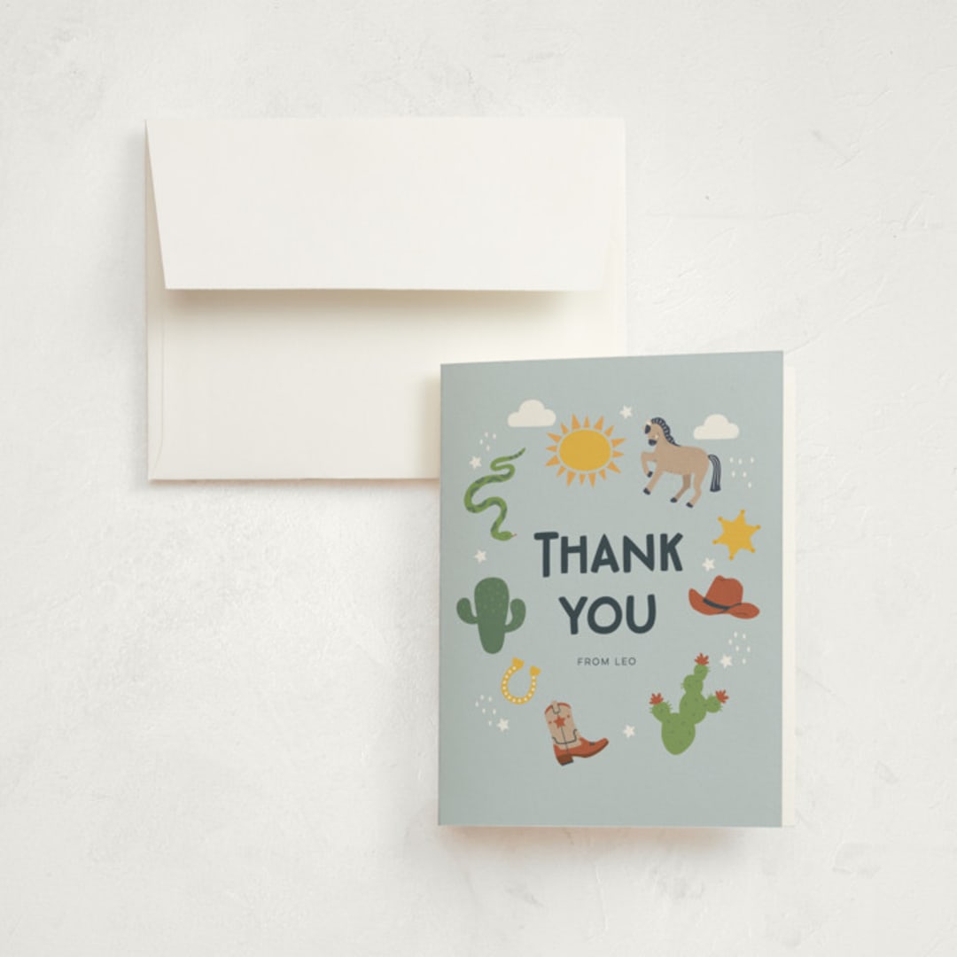 "my friendly rodeo" - Children's Birthday Party Thank You Cards in Sky by peetie design - Front